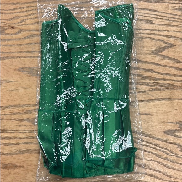 Emerald Green Satin Corset Top with Bow Details Medium - Picture 10 of 10